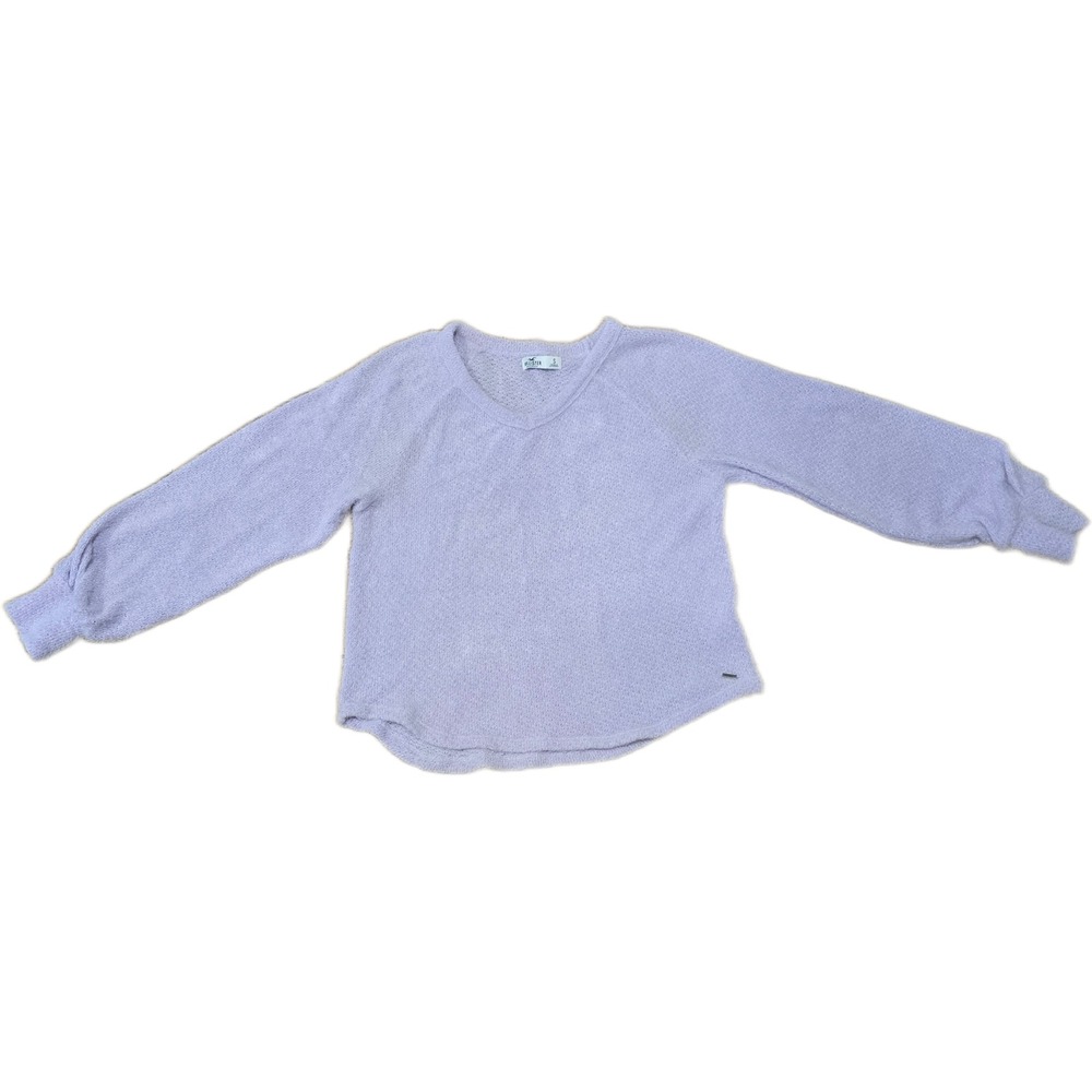 Hollister Lavender Fuzzy V-Neck‎ Sweater Balloon Sleeve Purple Knit Top Small